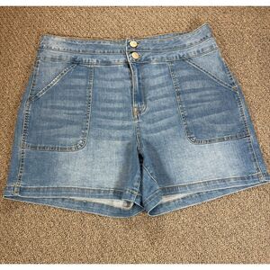 Women's Denim Shorts 16W High Rise Blue Jean Shorts Double Button Casual Summer